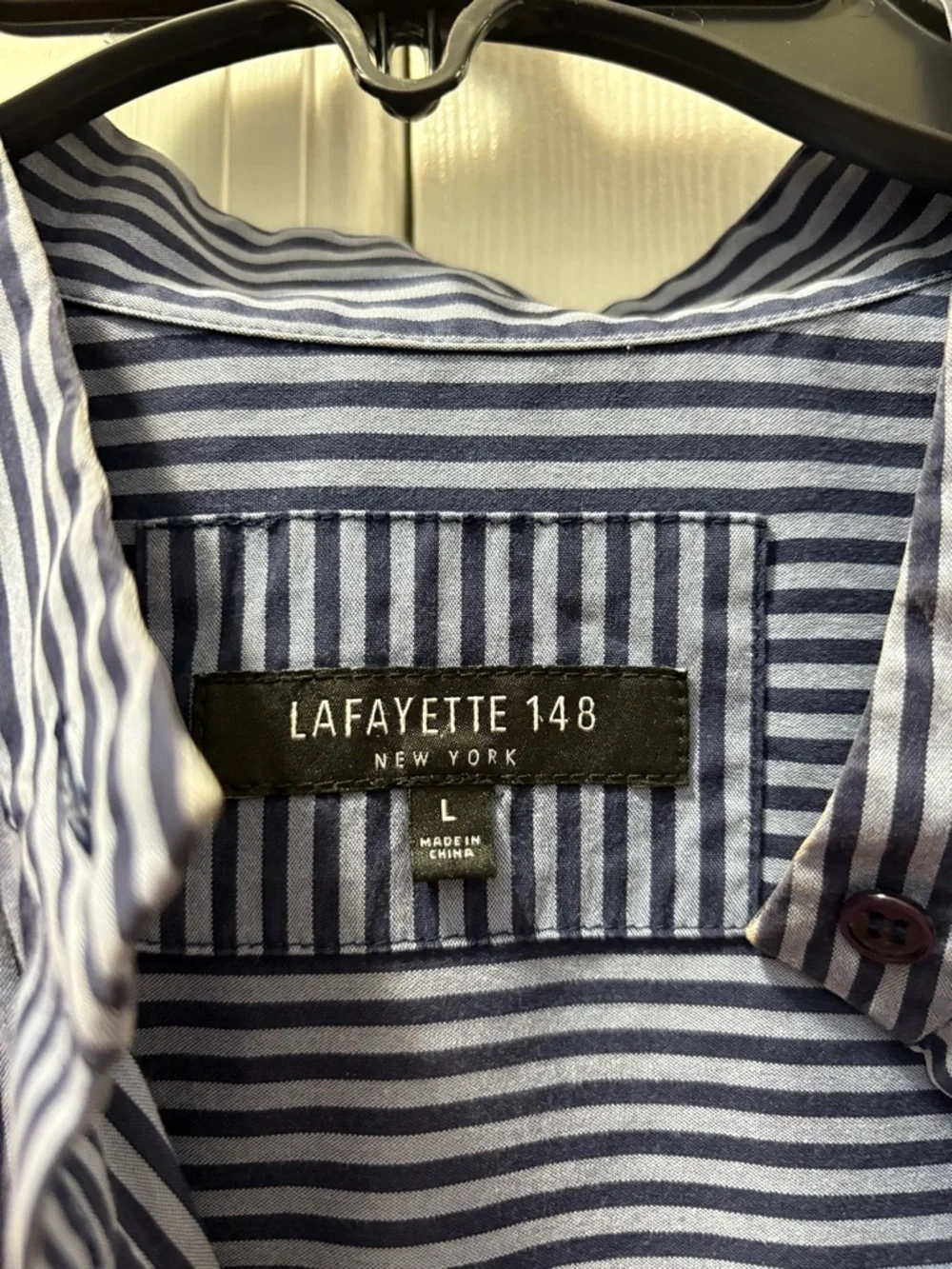 Lafayette 148 Striped Cotton Button Down Navy Size Large - Picture 3 of 4